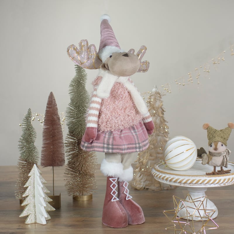 Standing Girl Moose Christmas Figurine - 26" - Pink and Beige