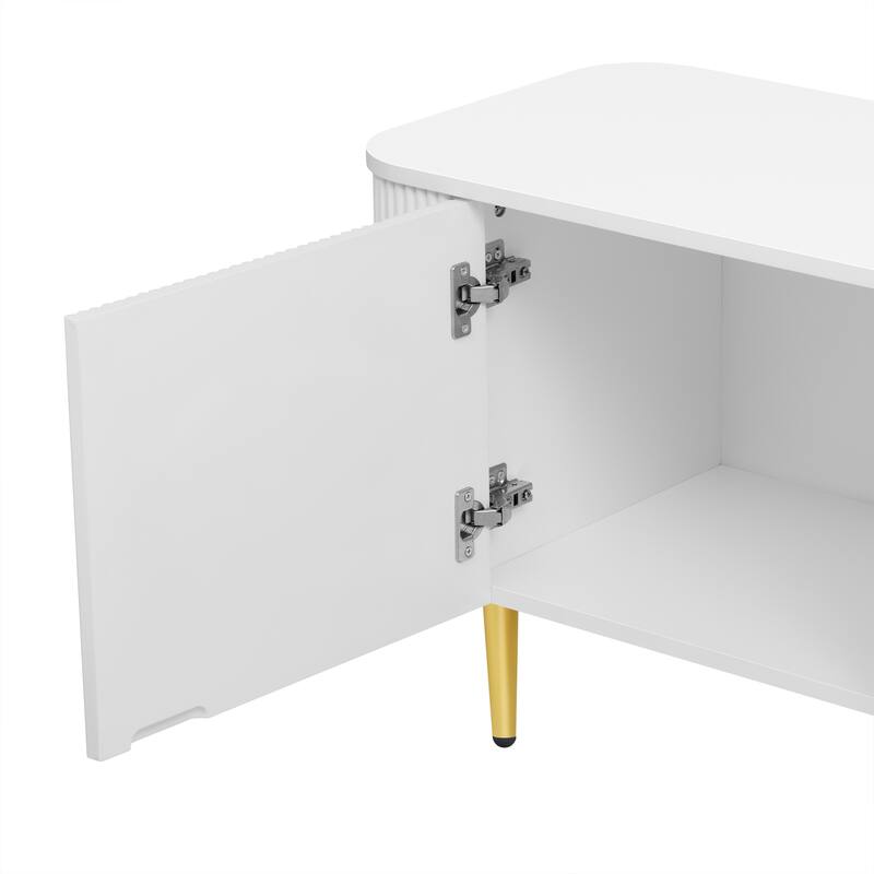 Roomfitters Minimalist TV Stand for up to 85 Inch TV, Entertainment Center with Four Spacious Cabinets