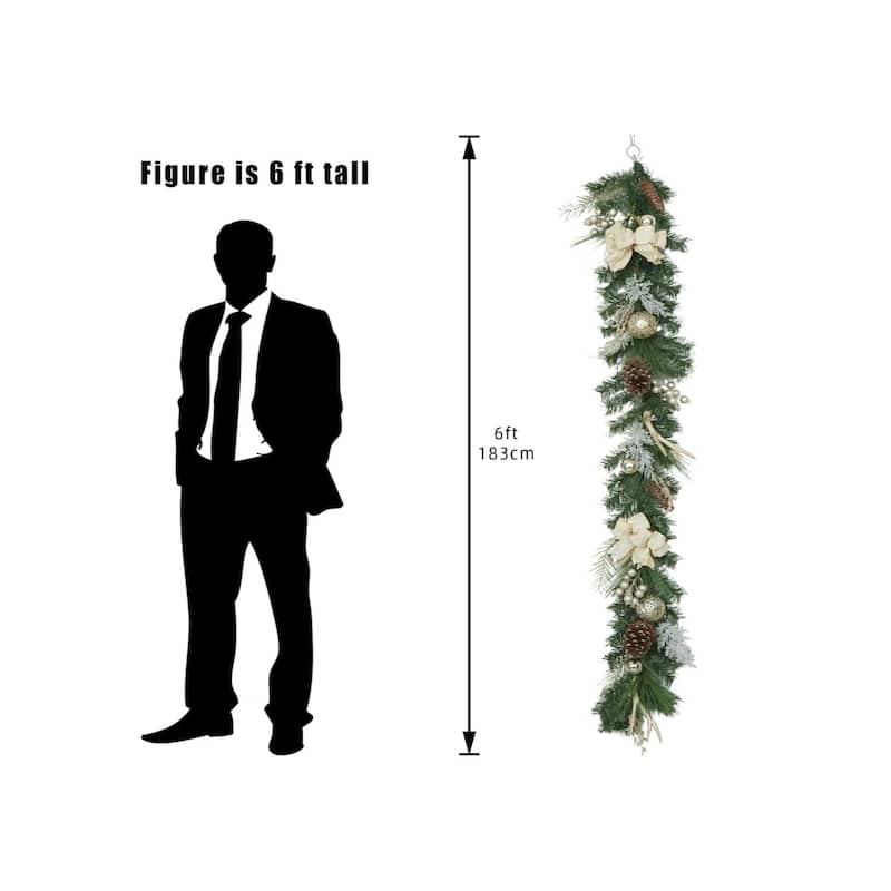 6FT Battery Powered Xmas Garland Prelit Lights Indoor/Outdoor with Timer - N/A