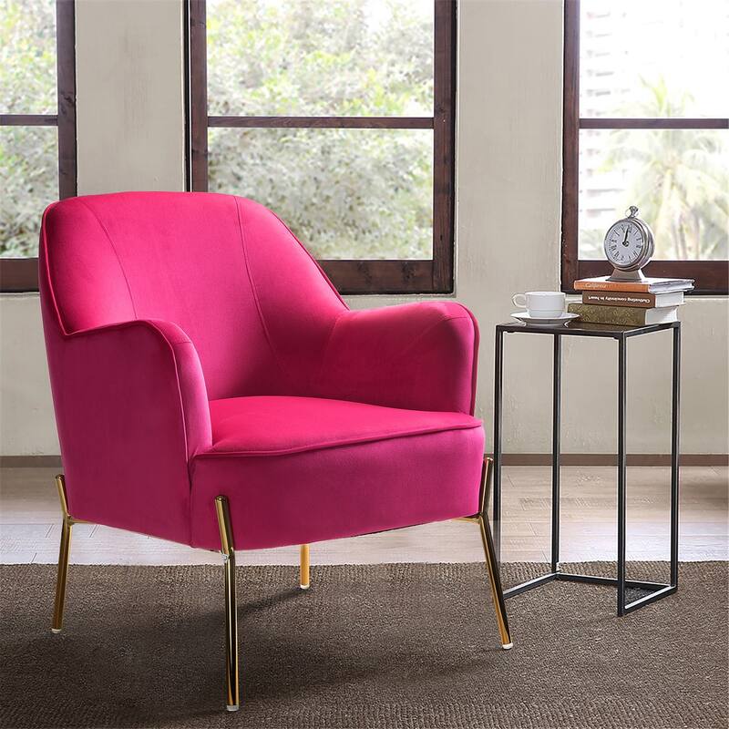 Barbara Modern Velvet Accent Chair for Bedroom with Metal Legs by HULALA HOME - Fushia