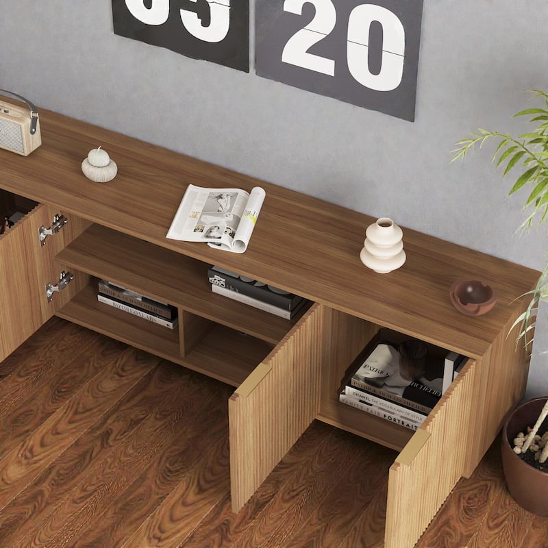 68'' Modern Fluted Wood TV Stand, Media Console with Storage Doors and Gold Legs, Entertainment Center for 55+ Inch TVs