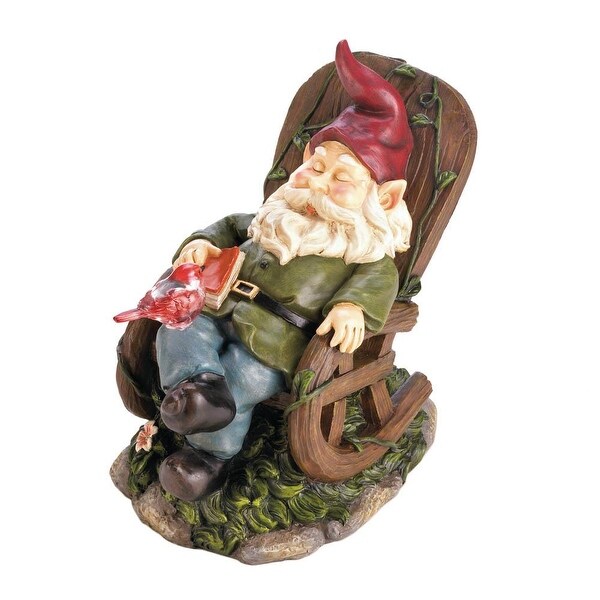 Novelty Solar Red Bird Rocking Chair Gnome
