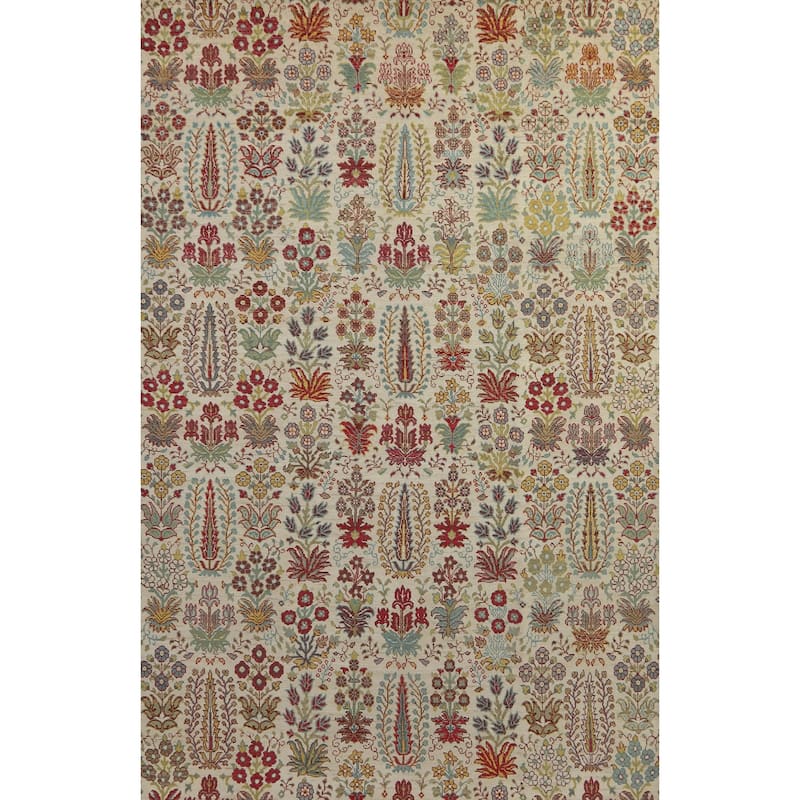 Hand Knotted Oriental 100% Wool Carpet Traditional All-Over Beige & Ivories Ziegler Area Rug - 9' 9'' X 6' 5''