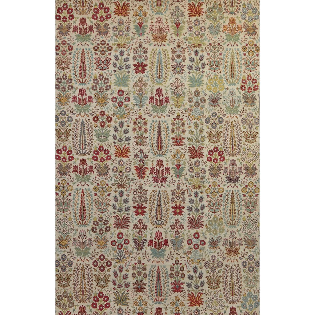 Hand Knotted Oriental 100% Wool Carpet Traditional All-Over Beige & Ivories Ziegler Area Rug - 9' 9'' X 6' 5''