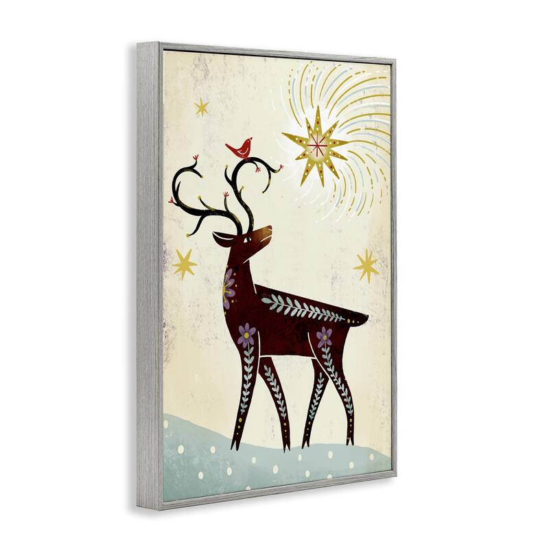 Stupell Rustic Winter Deer Framed Giclee Art Design By Hannah Moren