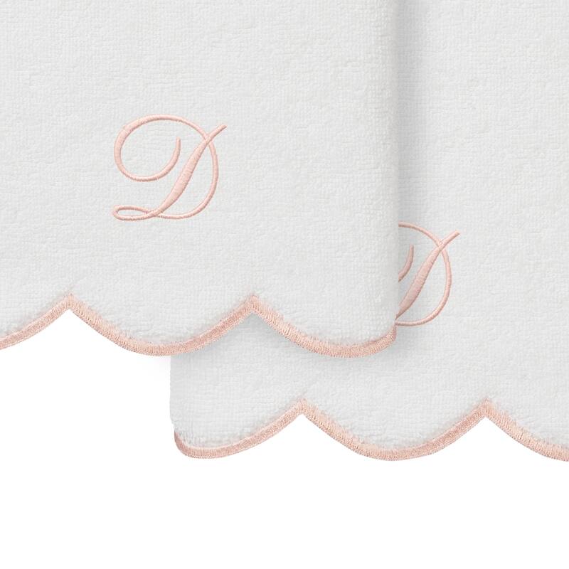 Authentic Hotel and Spa 100% Turkish Cotton Pink ADORNIA Scallop Personalized 2 Piece Hand Towel Set - 2 Hand Towels