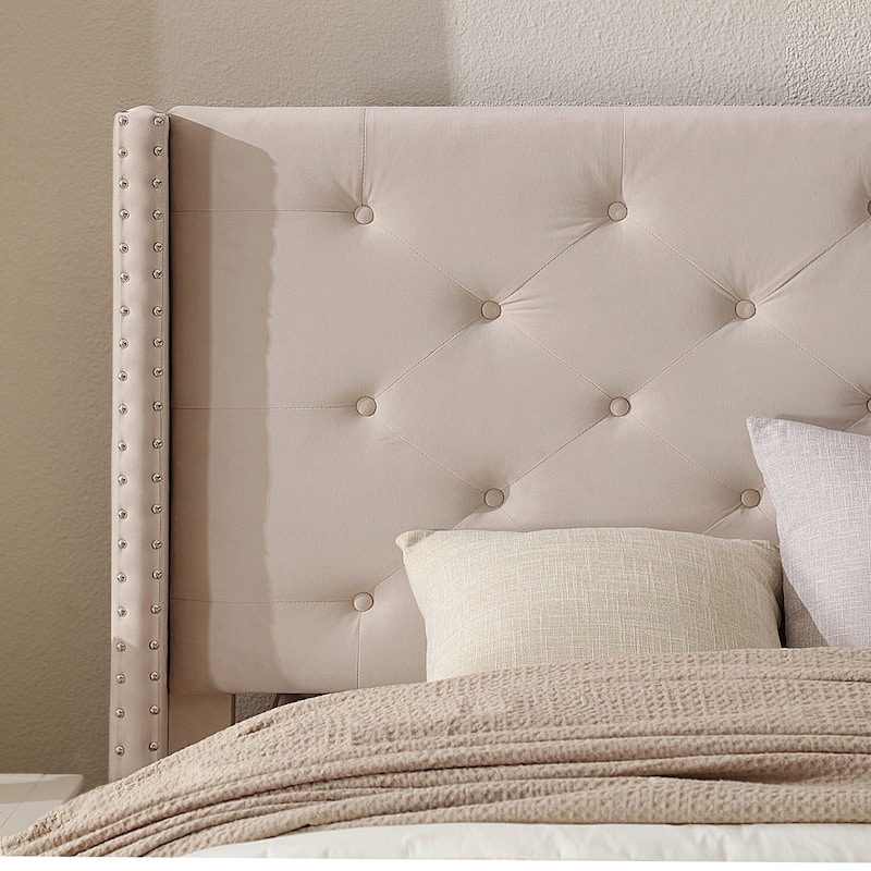 California King Velvet Upholstered Platform Bed Frame