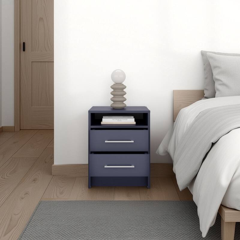 Modern Nightstand with Two Drawers and Open Shelf
