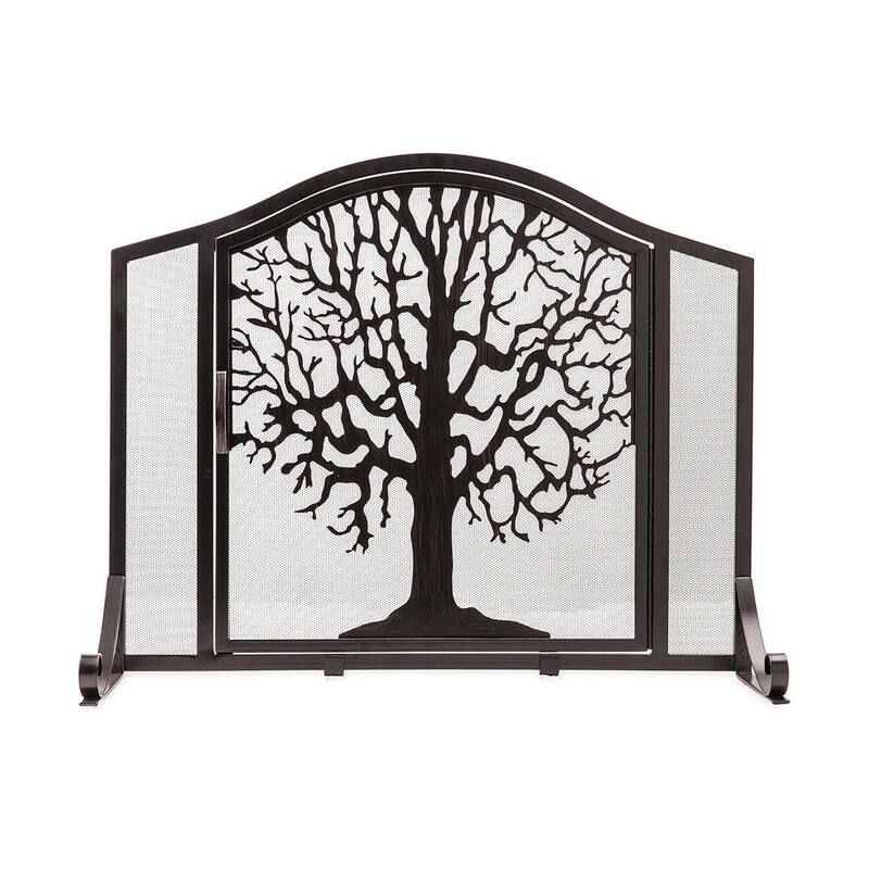 44" x 33" Tree of Life Fire Screen with Door - Black