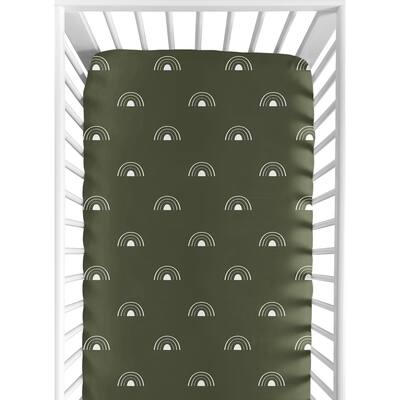 Hunter Green Boho Rainbow Collection Boy or Girl Fitted Crib Sheet - White Bohemian Celestial Sky Outdoors Nature Gender Neutral