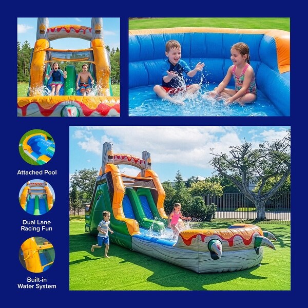 HeroKiddo 22 ft T-Rex Adventure Dual Lane Inflatable Water Slide