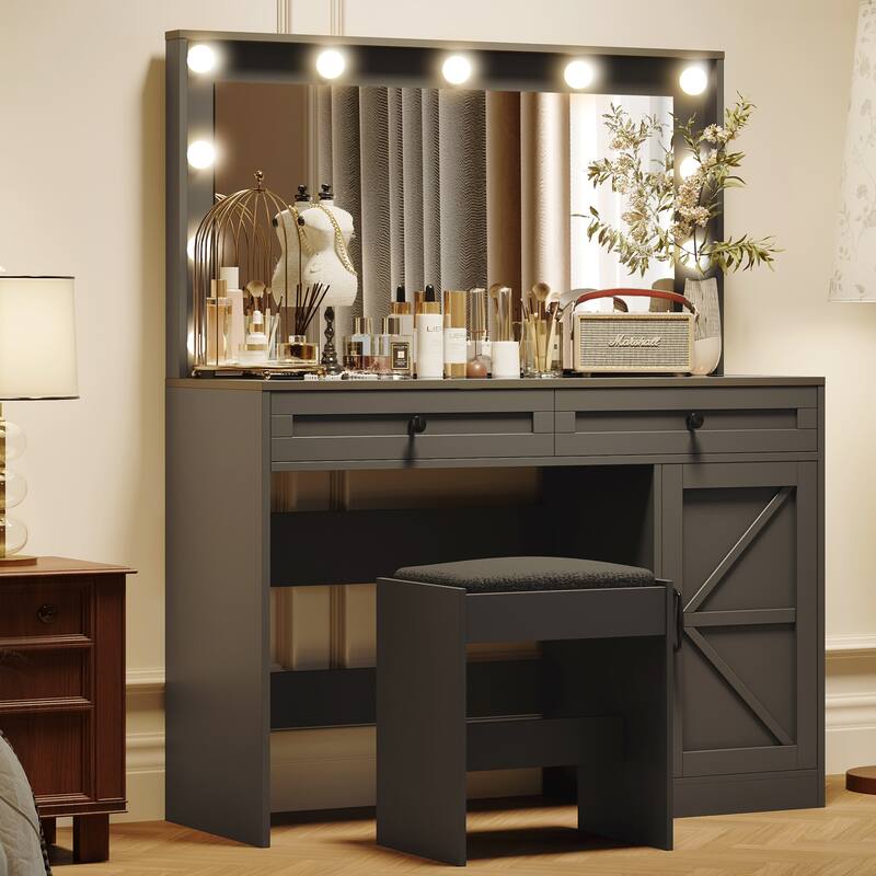 Modern 43.4" W Makeup Vannity with Mirror - Black