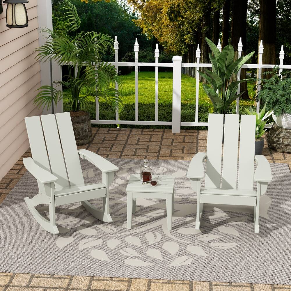 Shoreside Modern Eco-Friendly All Weather Poly Adirondack Rocking Chairs with Side Table (3-Piece Set)