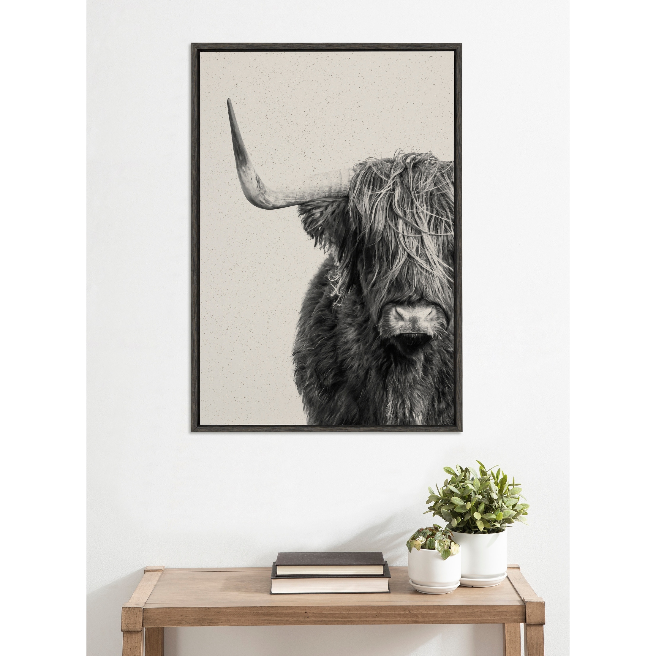 Kate and Laurel Sylvie B&W Highland Cow No. 1 Framed Canvas by Amy