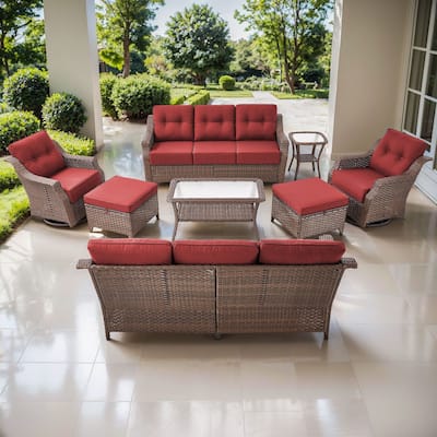 Artisan 8-Piece Patio Brown Wicker Sofa Conversation Set with 6-Inch Thick Cushions