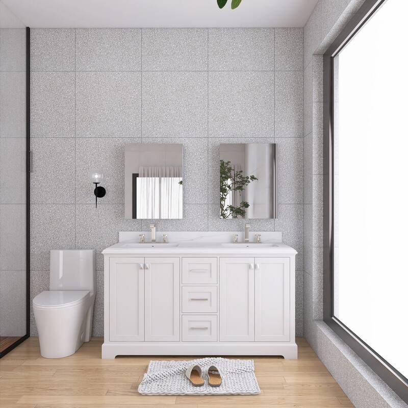 60/72 Inches Plywood Freestanding Bathroom Vanity Set with Drawer and Ceramic Sink