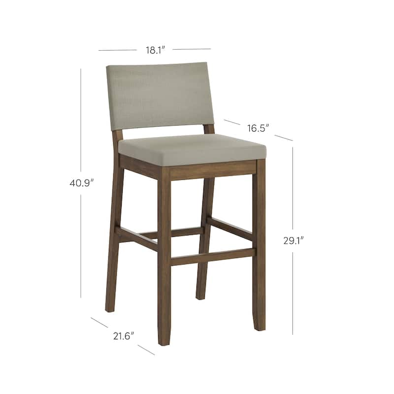 Nathan James Linus Modern Upholstered Bar Stool with Back and Solid Rubberwood Legs