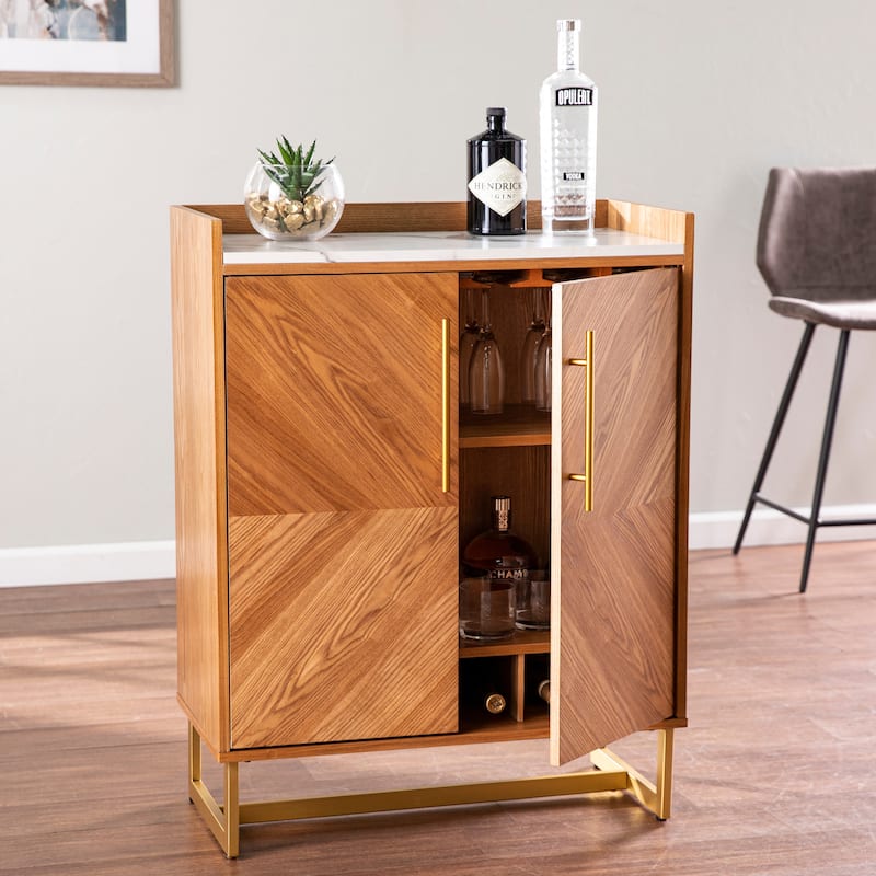 SEI Furniture Tacuba Mid-century Modern Wood and Faux Marble Bar Cabinet