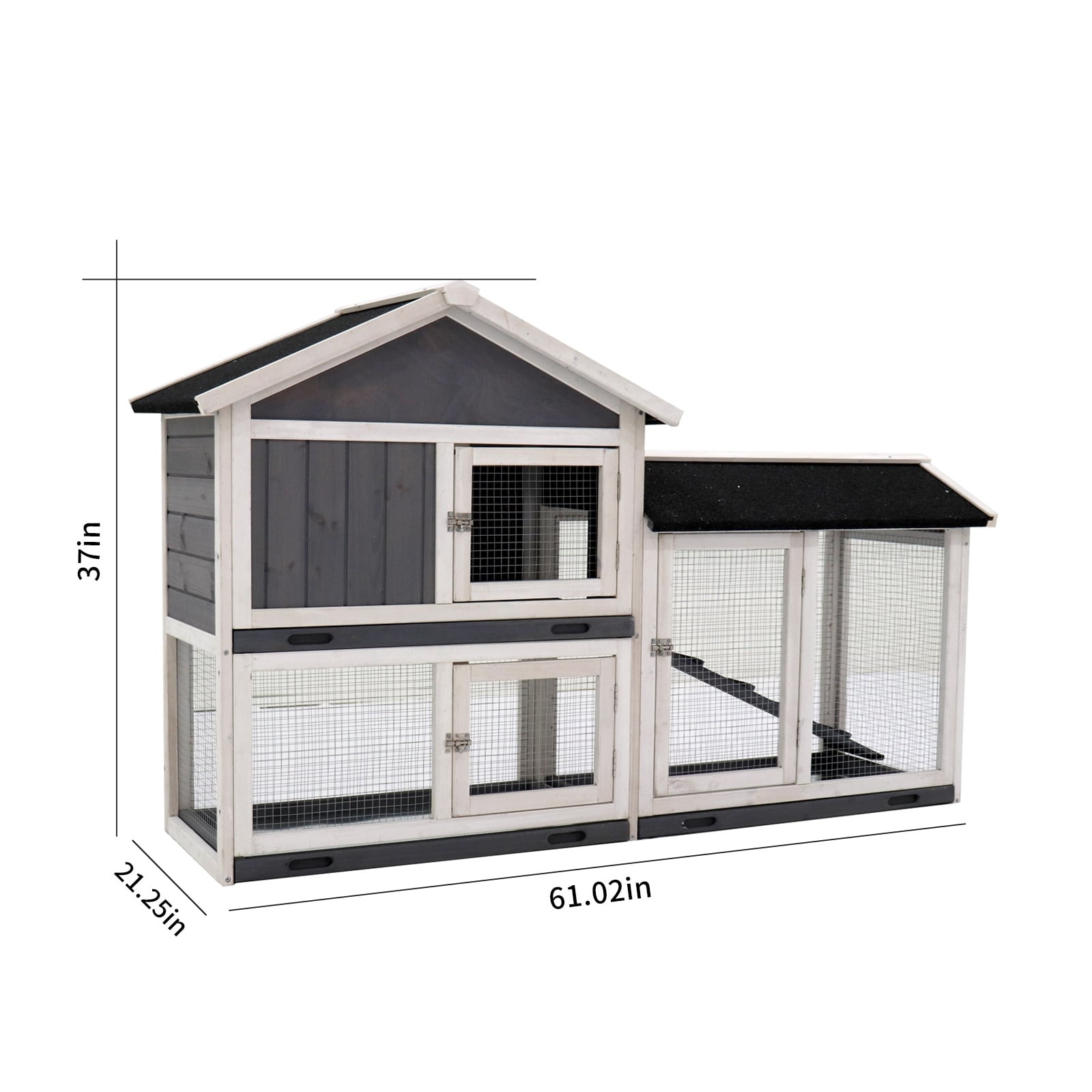 Outdoor Rabbit Cages with Run 61.00 L 21.30 W 37.00 H Grey