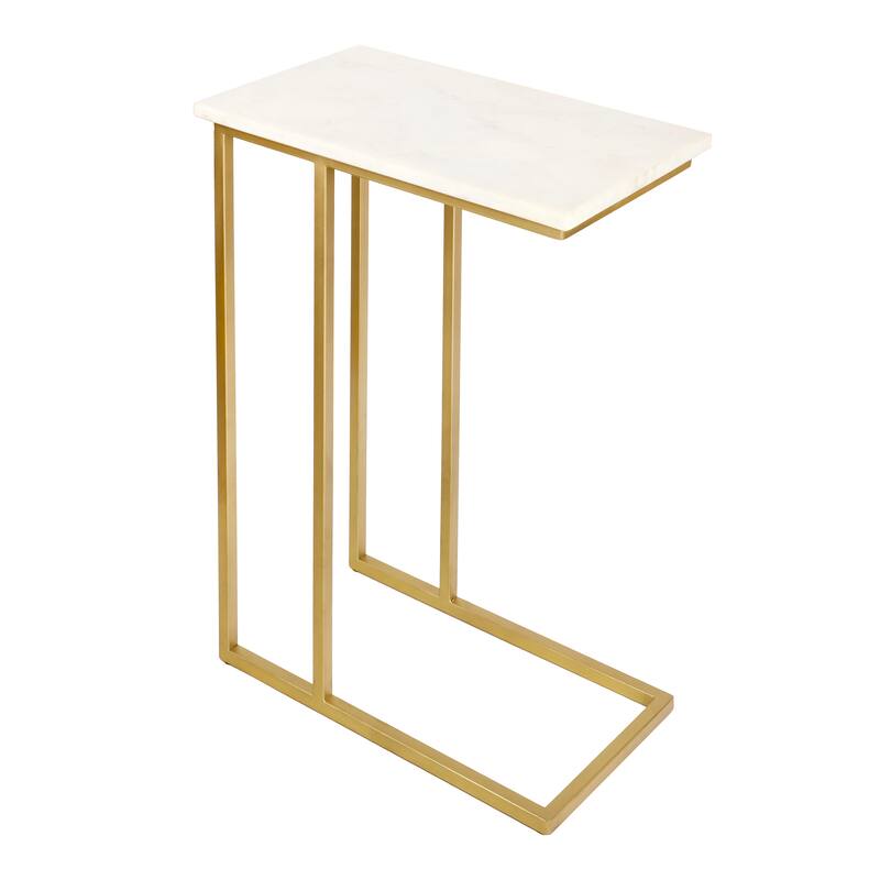 Caius 24.25" Industrial Metal C-Shaped End & Side Table w/ White Marble Top, By JONATHAN Y