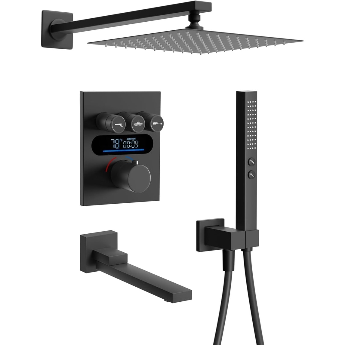 Lefton Shower System in Fahrenheit Display, 10” Overhead Shower Head with Handheld Spray Showerhead and Bathtub Faucet, SSWM2502