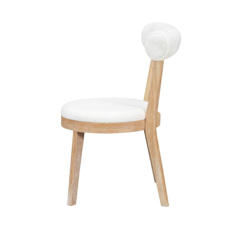Set Of 2 Modern Upholstered Dining Chairs,Rubberwood, Natural+Beige