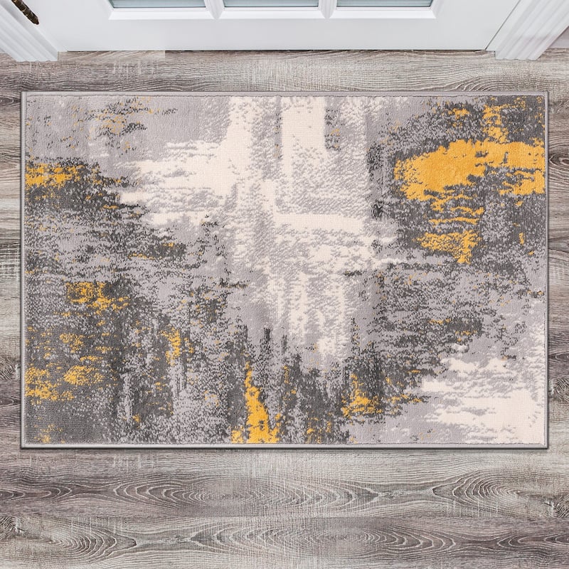 World Rug Gallery Bari Contemporary Abstract Art Area Rug - 2' x 3' - Yellow - Runner/Rectangle