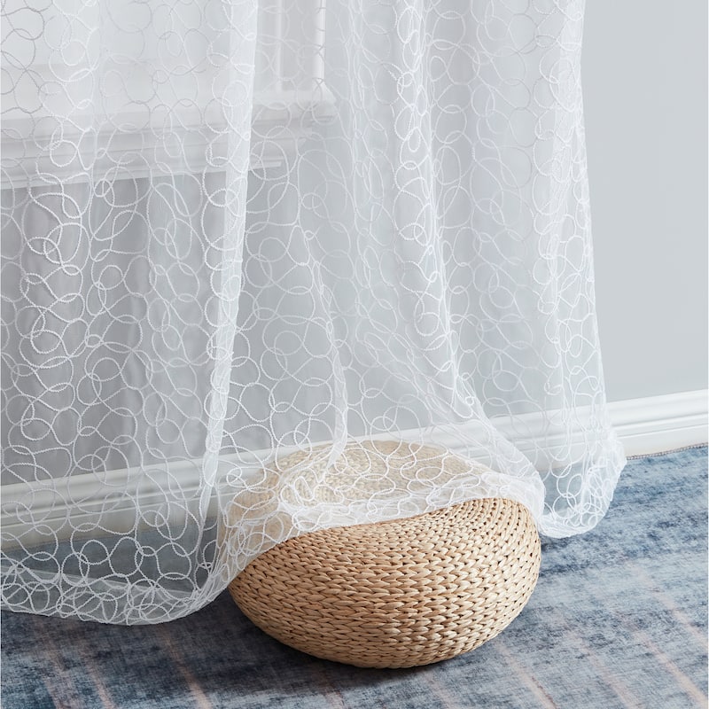 HLC.me Audrey Embroidered Premium Soft Decorative Sheer Voile Light Filtering Grommet Window Curtain Panels - Set of 2