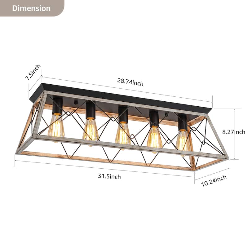 Starsky 5-Light Linear Farmhouse Rectangular Open Cage Flush Mount