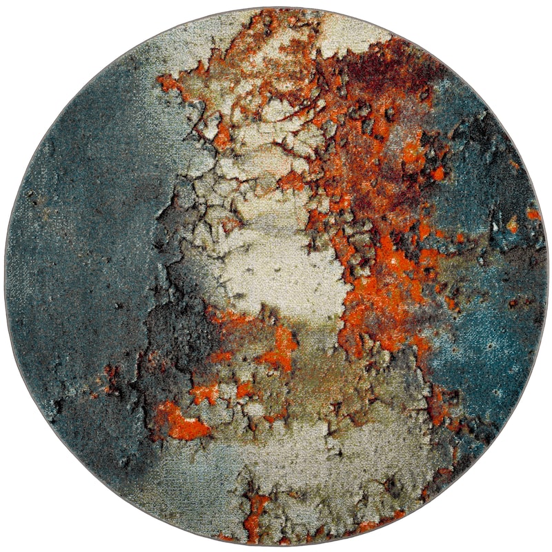 SAFAVIEH Glacier Bertille Modern Abstract Rug - 9' Round - Blue/Multi