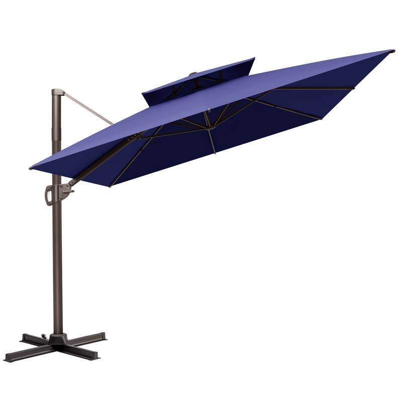 VredHom 9 x 12 FT Outdoor Patio Double Top Rectangular Cantilever Umbrella - NavyBlue