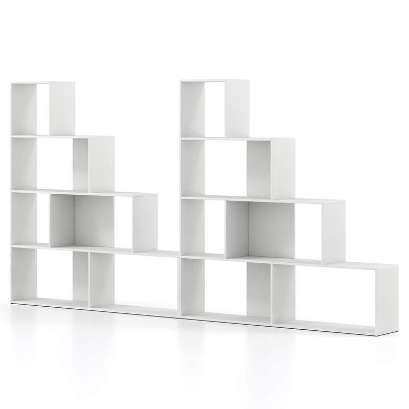 Costway 1/2 PCS 4-Tier Bookshelf with 6 Storage Cubes 64" Tall Modern - White - 2 PCS