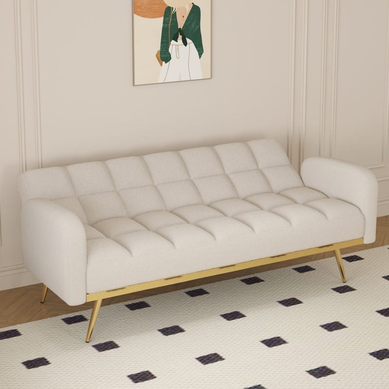 68.5-inch teddy velvet sofa bed with throw pillows