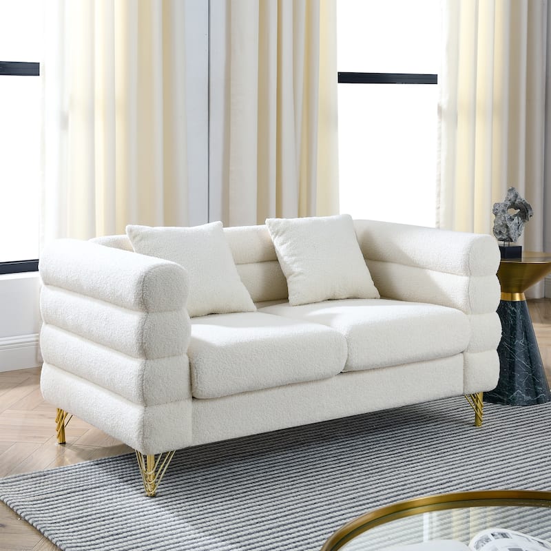 Modern 60" Loveseat Sofa with 2 Lumbar Pillows and Fashionable Golden Metal Legs