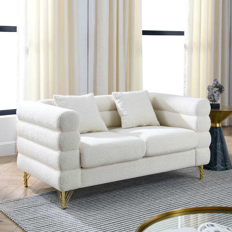 Two-Person Sofa with Art Deco Design and Gold Legs for Living Room or Guest Room