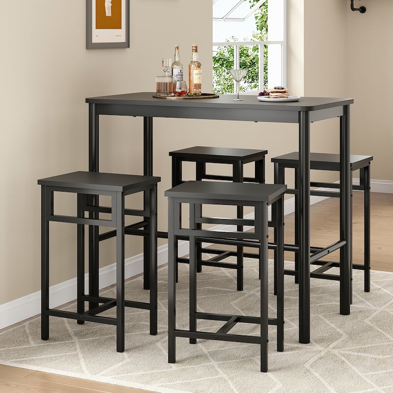47 inch Counter Height Bar Table, Rectangular Dining Counter Tables with Metal Legs