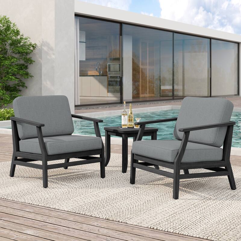 2 Set Patio Teak Wood Outdoor Chair and Side Table Set with Cushions