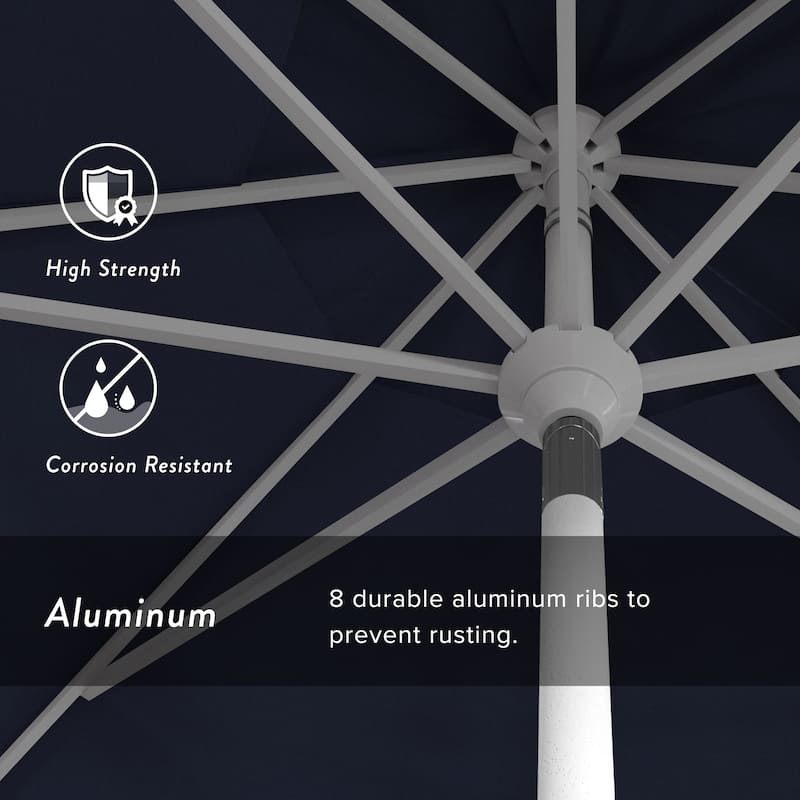 California Umbrella 11' Rd. Aluminum Market Umbrella, Crank Lift, Collar Tilt, Dbl Wind Vent, White Finish, Olefin Fabric