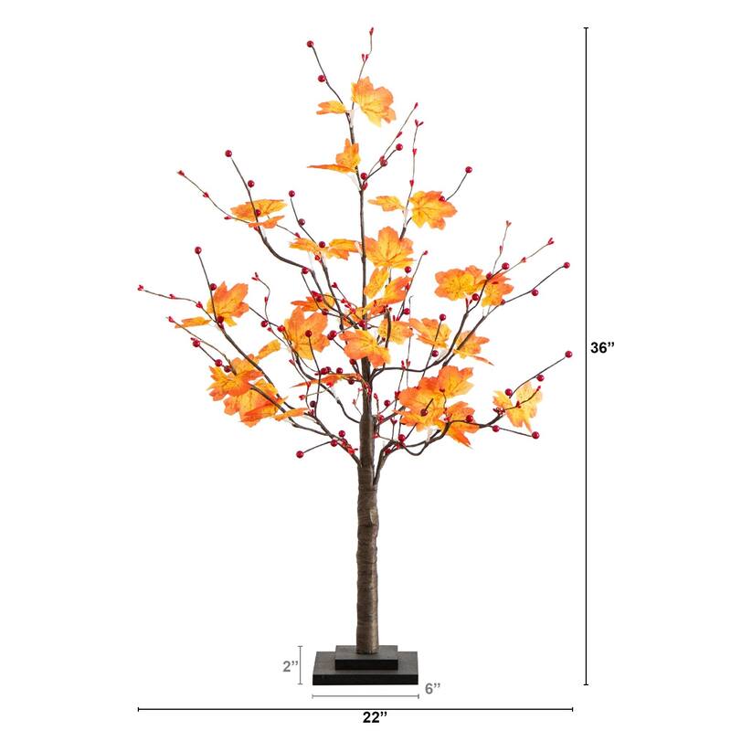 Pre-Lit Maple Artificial Fall Harvest Tree with Berries - 3' - Warm White LED Lights