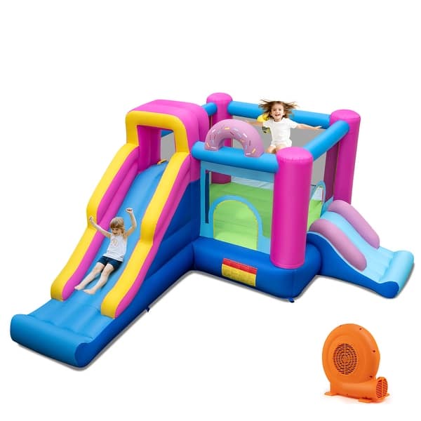 slide 2 of 10, Gymax Inflatable Bounce House w/Slides Jumping Area Climbing Wall 750W Kids