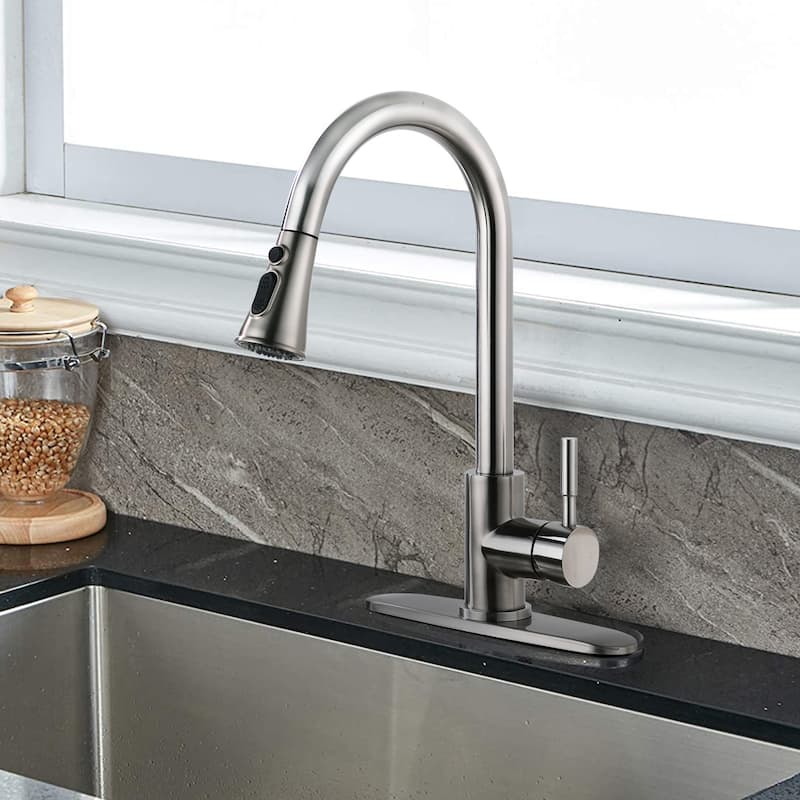BATHLET Single Handle High Arc Pull Out Kitchen Faucet with Pull Down Sprayer