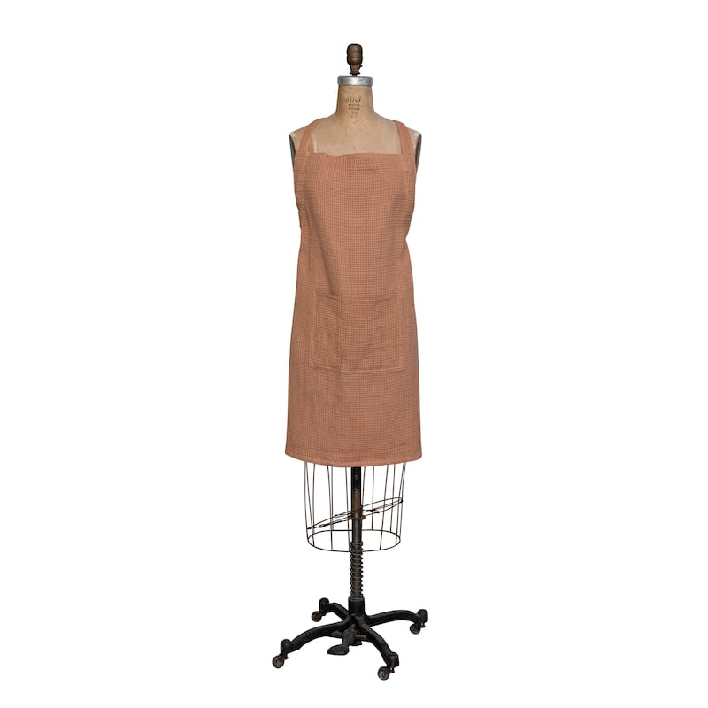 Woven Linen and Cotton Waffle Apron with Pocket - 32.0"L x 28.0"W x 0.1"H - 32.0"L x 28.0"W x 0.1"H - Terracotta