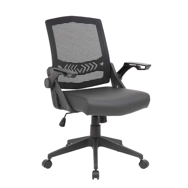 Rolling Task Chair with Flip Arms, Black Mesh and Vinyl, Adjustable