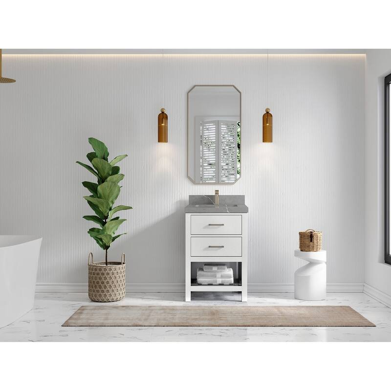 Willow Collections 24 x 22 Parker Single Bowl Sink Bathroom Vanity in White with Countertop - 24 in x 22 in