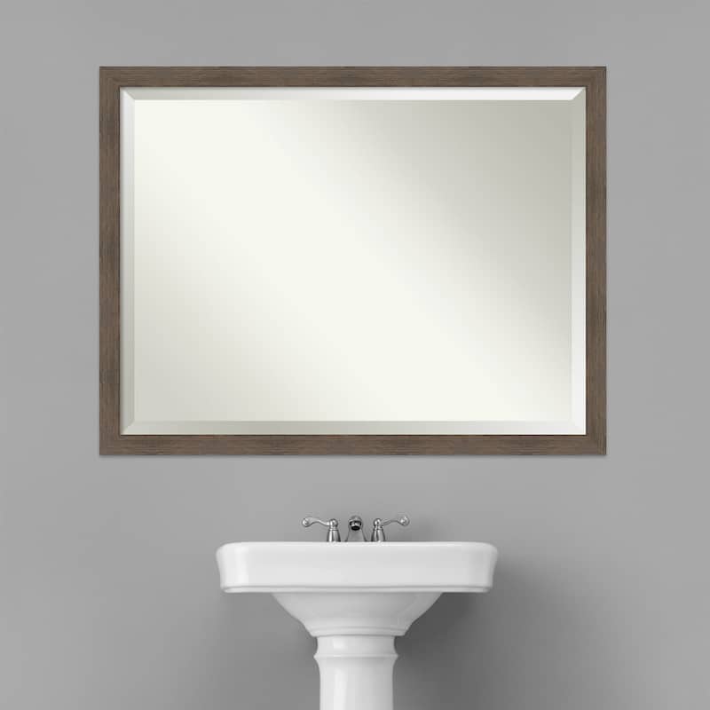 Beveled Wood Bathroom Wall Mirror - Hardwood Mocha Narrow Frame - Hardwood Mocha Narrow