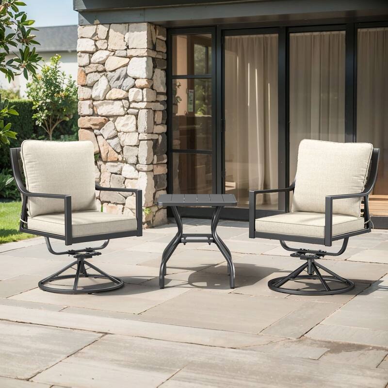 Komodo 3-Piece Outdoor Conversation Set with 2 Rocking Swivel Chairs and Side Table - Beige/Black - 3-Piece