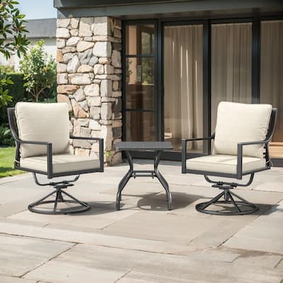 Komodo 3-Piece Outdoor Conversation Set with 2 Rocking Swivel Chairs and Side Table