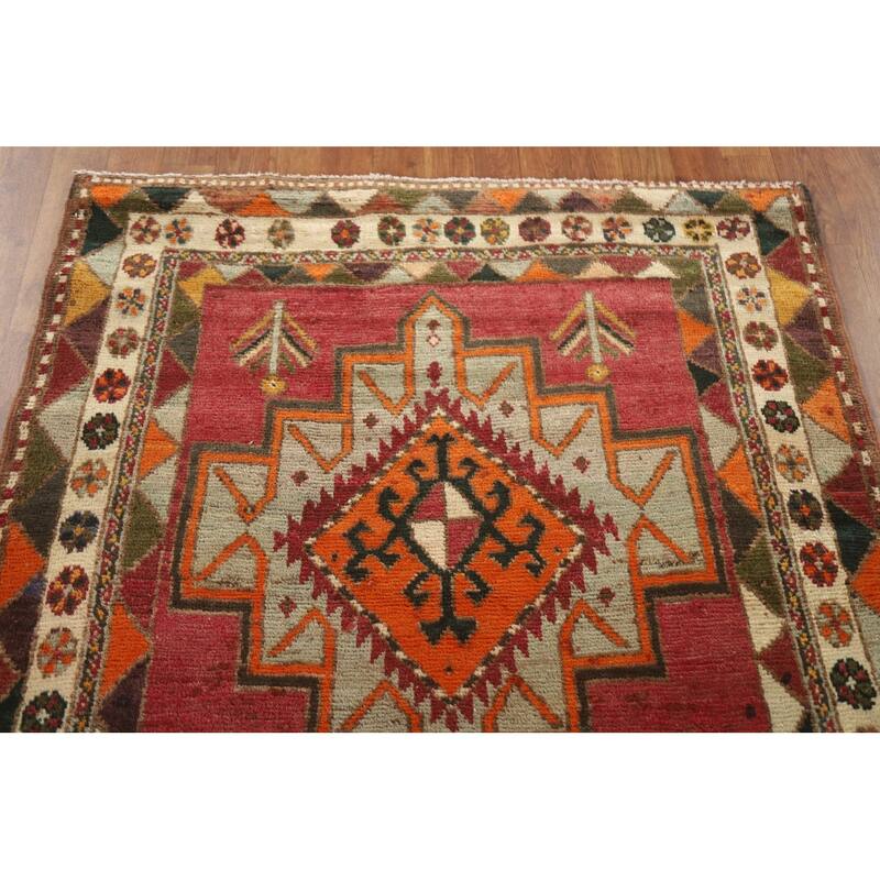 Hamedan Persian Vintage Runner Rug Handmade Wool Carpet - 3'10"x 11'9"