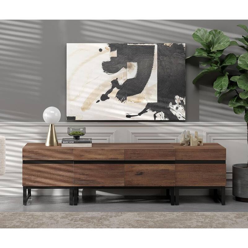 WAMPAT Modern TV Stand for TVs up to 50 inch TV, 2 in 1 Entertainment Center TV Console with Storage Cabinets and Metal Base