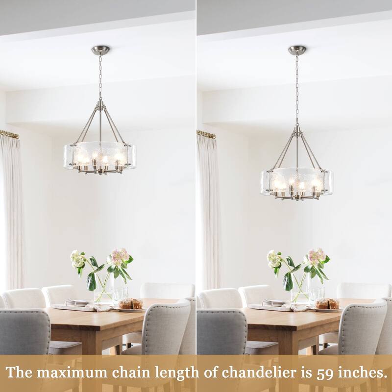19.68 in. Modern 6-Light Dimmable Drum Candle Chandelier with Ripple Glass Shade
